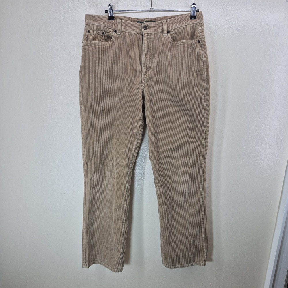 Lauren Jeans Co. Ralph Lauren Corduroy Pants Womens 14 Straight Leg Tan‎